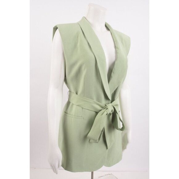 Zara Womens Tuxedo Collar Vest Waistcoat Gilet Belted XXL Green 7760/816 NWD - Picture 2 of 7